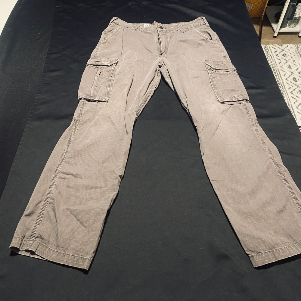Carhartt Force Mens 34x32 Gray Ripstop Cargo Work Pants Straight Leg Rugged